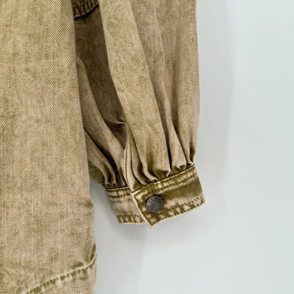 Ulla Johnson Wesley Cotton Denim Tunic Mini Dress 0 Oasis Khaki Balloon Sleeve - Picture 11 of 15